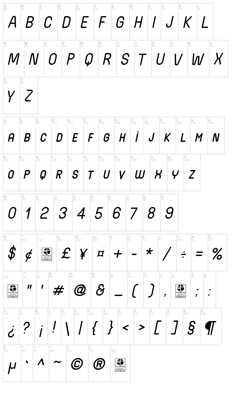 Wida Round font map